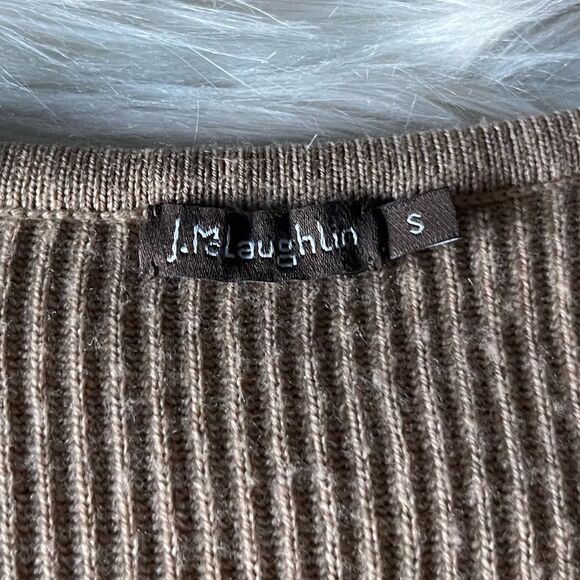 J. McLaughlin Wool Ribbed Blouson Sleeve Sweater in Tan - Picture 9 of 12